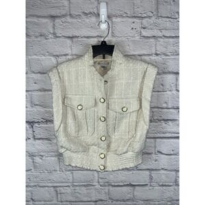 Christian Lacroix Crème Lined Boucle Tweed Cropped Preppy Vest Size XS